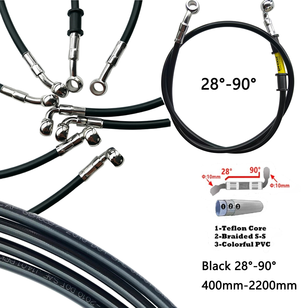 Brake Line Motorcycle - สีดำ 28 ° -90 ° สายเบรกไฮดรอลิกแบบถักเสริมแรง